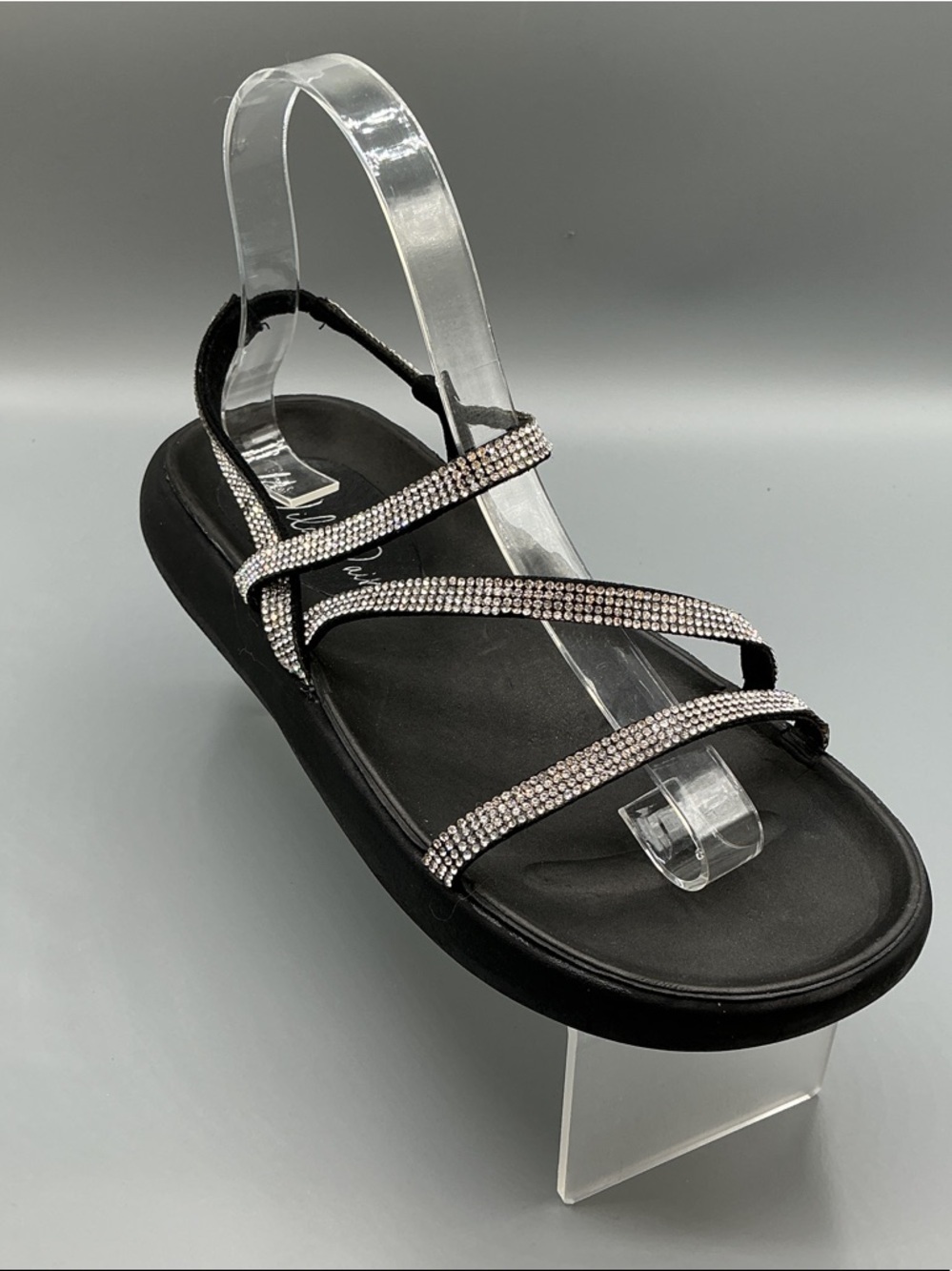 Wild Pair Prudence Black Rhinestone Strappy Sandals, size 7 NEW